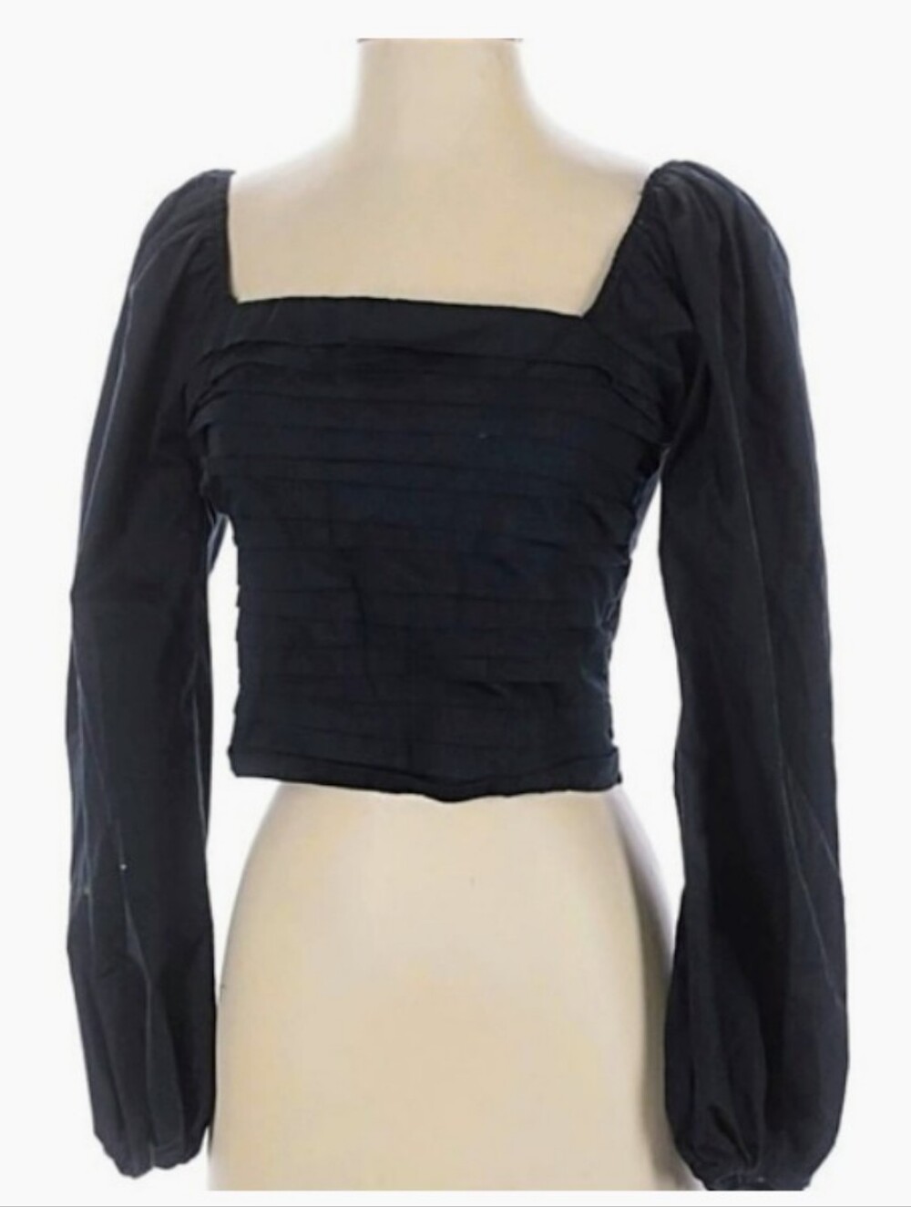 Abercrombie And Fitch Black Square-Neck Pintuck Long-Sleeve Top